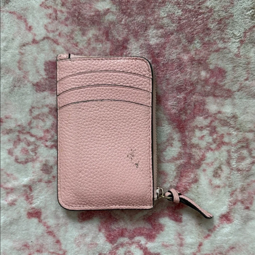 kate spade blush pink pebbled leather zip card case